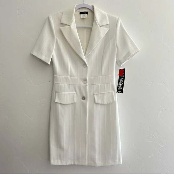 Vintage NWT Off White Blazer Jacket Striped Short Sleeves Size 7 Neutral Preppy - Picture 1 of 13